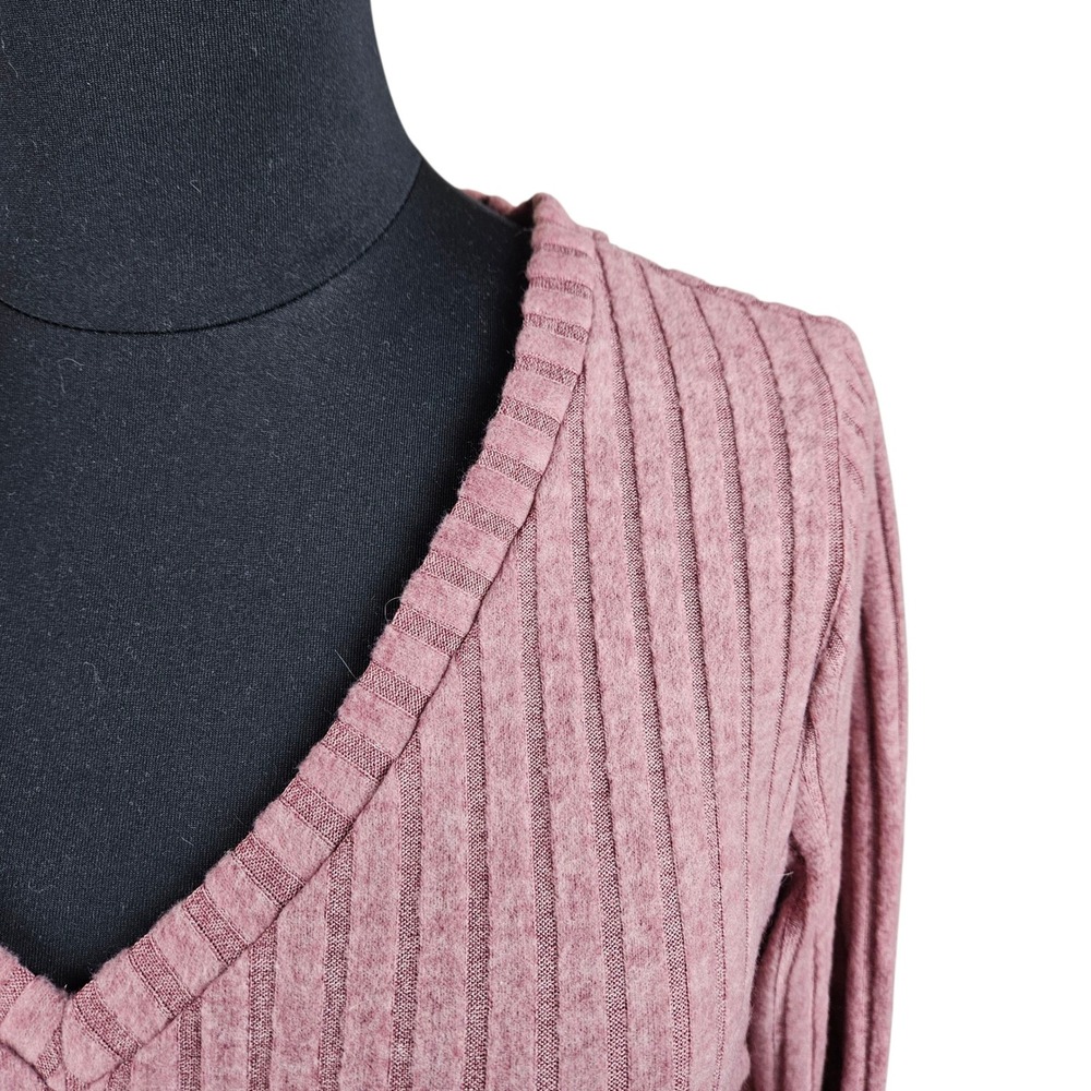 Shein Curve+ Womens 5X V Neck Ribbed Knit Long Sleeve‎ Pullover Top Pink Mauve - Picture 3 of 10
